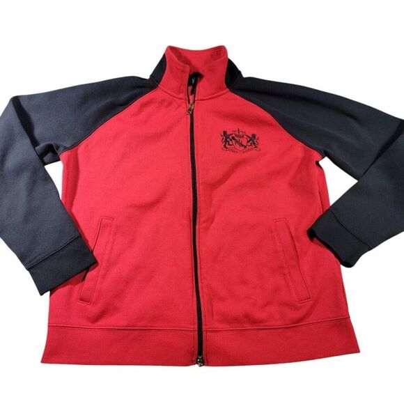 Lauren Ralph Lauren Jacket Womens Large Red Black Full Zip Crest - Picture 1 of 8